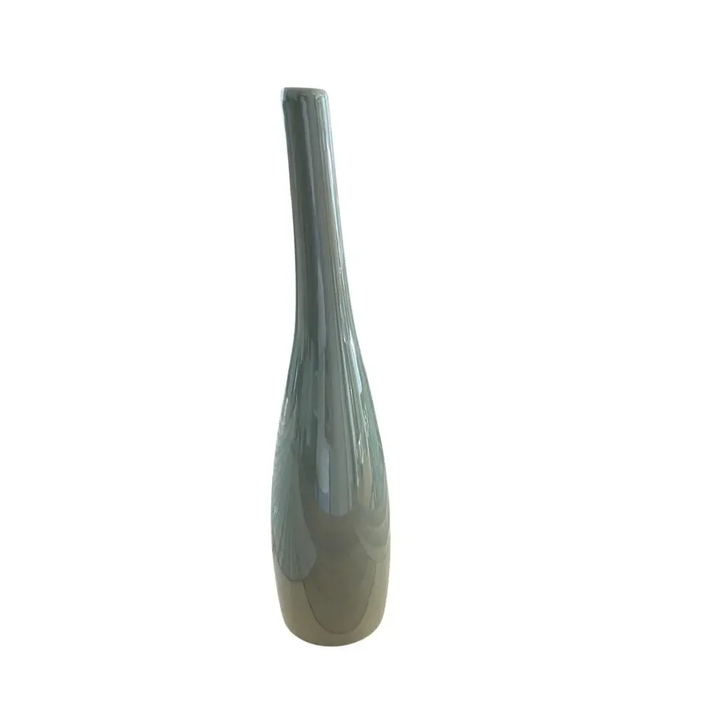 Unique Curved Vase - Light Teal Shiny Color - Made in Portugal